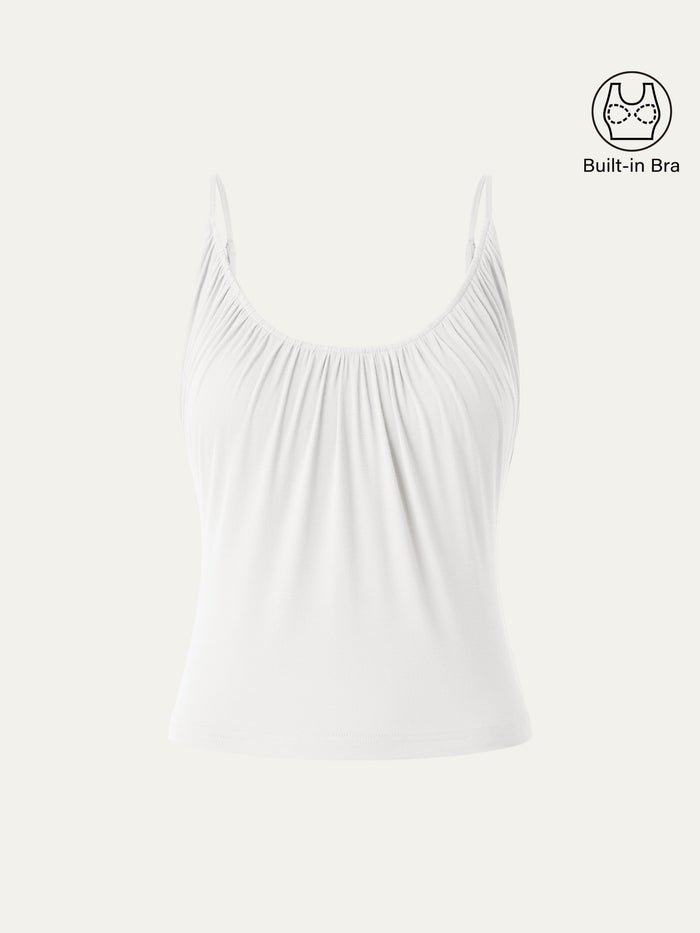 Scoop Neck Gathered Spaghetti Bra Tank