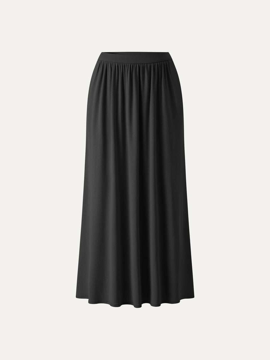 Soft Linen Knit Gathered A-Line Maxi Skirt with Pockets