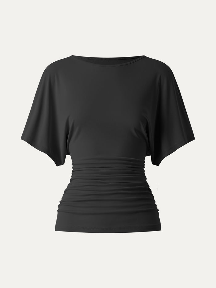 Effortless Boatneck Batwing Sleeve Side Ruched Top