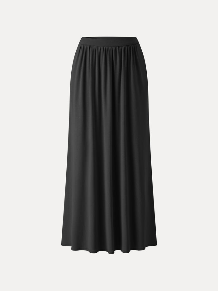 Soft Linen Knit Gathered A-Line Maxi Skirt with Pockets