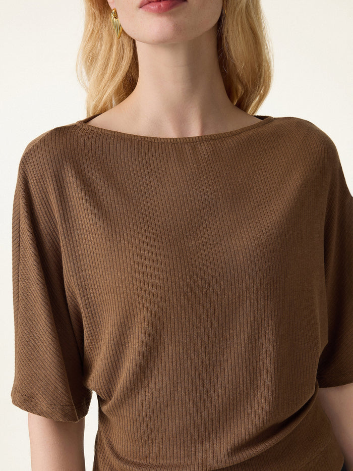 Soft Ribbed Boatneck Relaxed Top