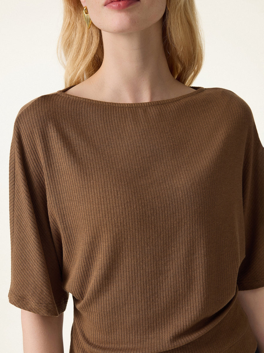 Soft Ribbed Boatneck Relaxed Top
