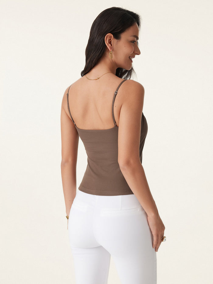 Scoop Neck Gathered Spaghetti Bra Tank