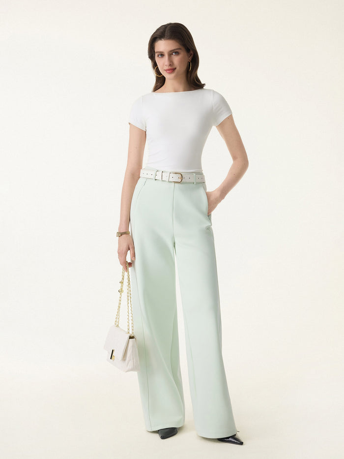 Stretch Cotton Blend Slimming High Rise Wide Leg Pant