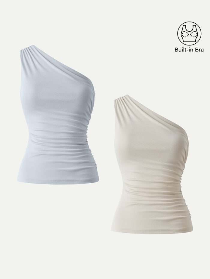 Sandwashed One Shoulder Ruched Bra Tank