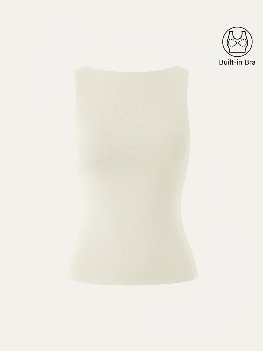 Stretch Cotton Boatneck Bra Tank