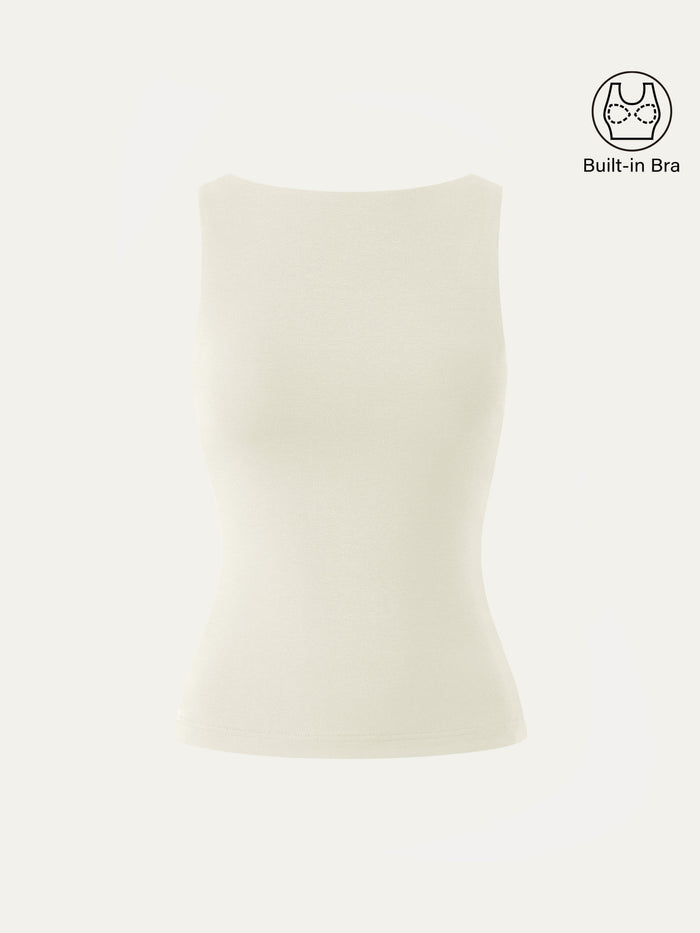 Stretch Cotton Boatneck Bra Tank