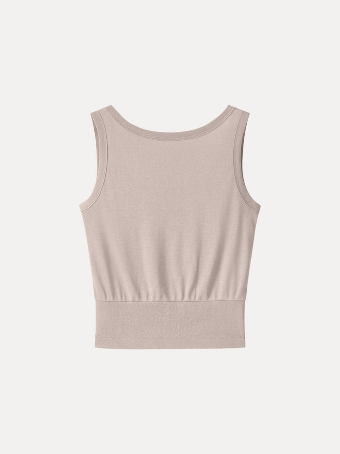 Cotton-Linen Blend Reversible Boatneck Low Back Top