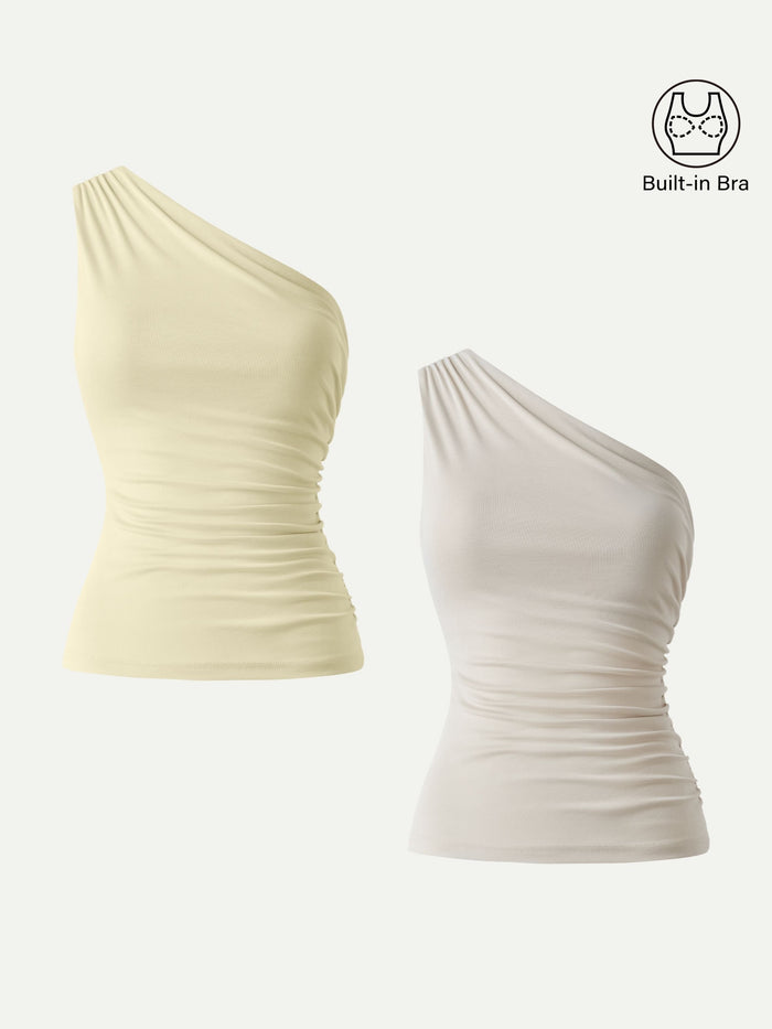 Sandwashed One Shoulder Ruched Bra Tank