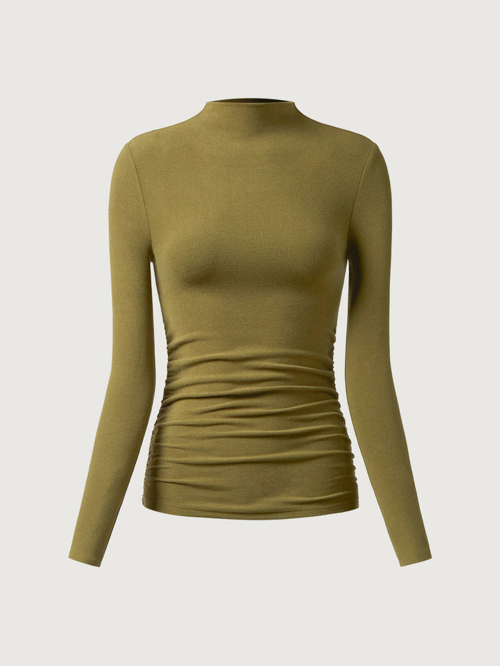 Thermal Ruched Sides Tuckable Mockneck Top