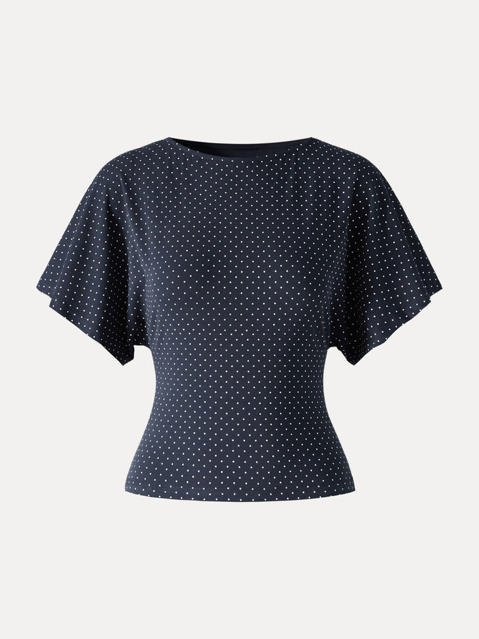 Soft Stretch Cotton Boatneck Flutter Sleeves Polka Dot Top Limited Edition