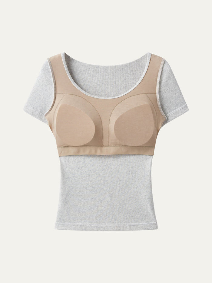 Scoop Neck Short Sleeve Cotton New Airy Bra Top