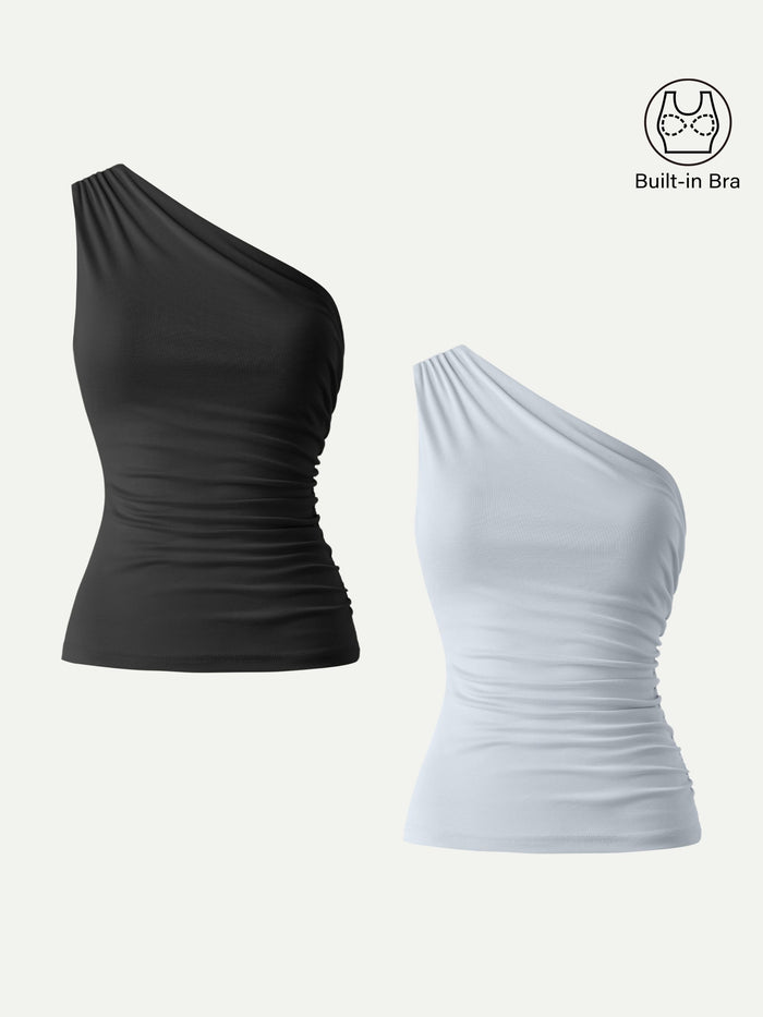 Sandwashed One Shoulder Ruched Bra Tank