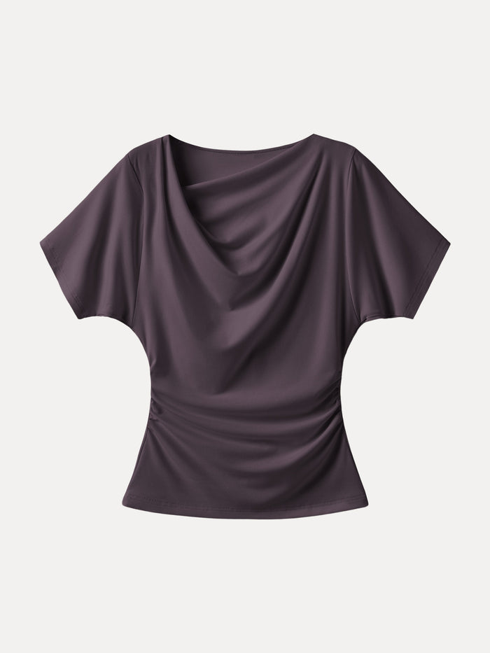 Asymmetrical Cowl Neck Ruched Top
