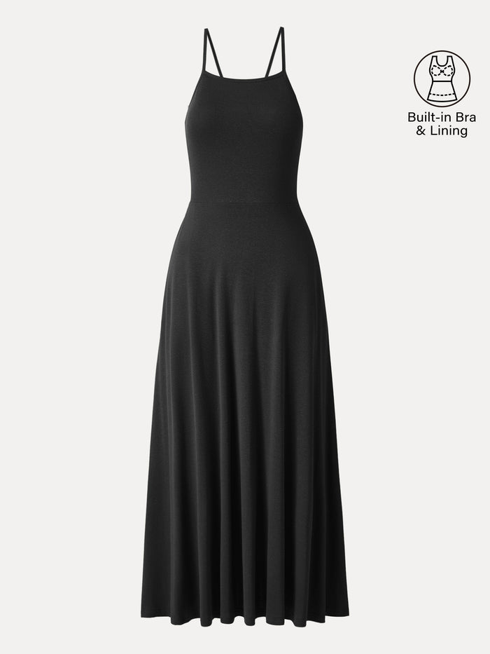 Soft Linen Knit Spaghetti Midi Bra Dress