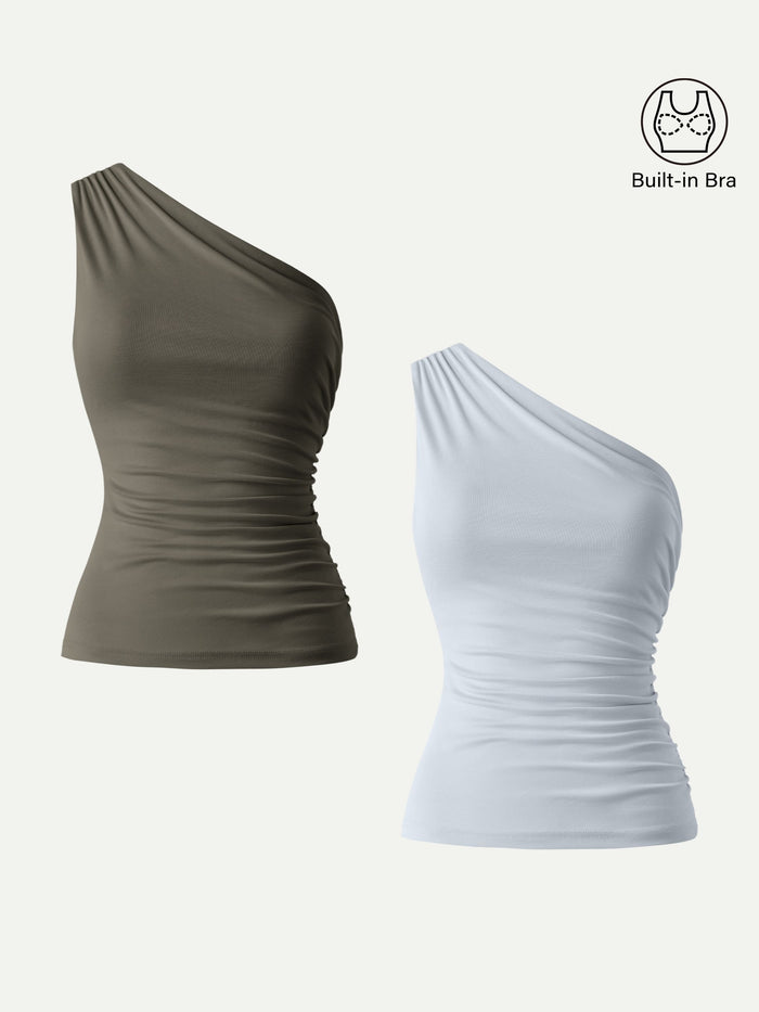 Sandwashed One Shoulder Ruched Bra Tank