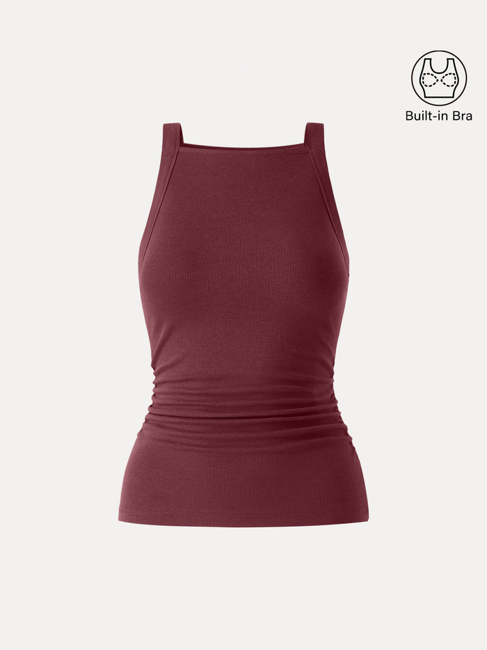 Plantive Chic Square Neck Ruched Rib Bra Tank