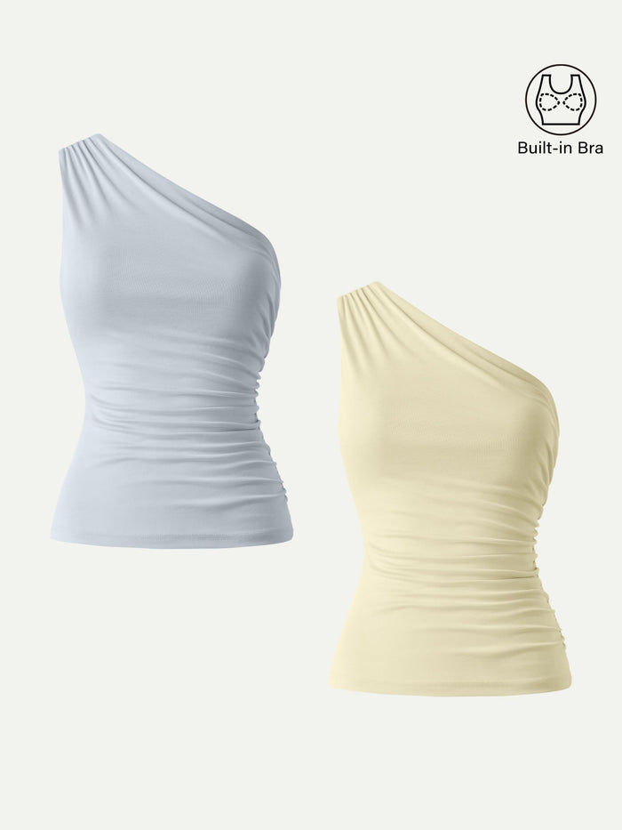 Sandwashed One Shoulder Ruched Bra Tank