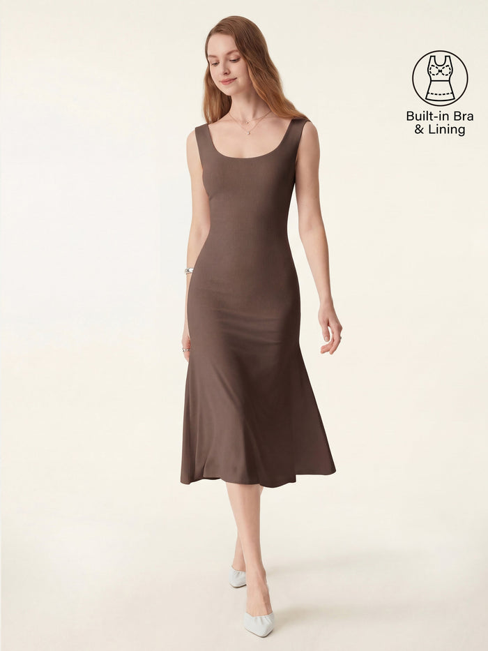 Scoop Neck Midi Low Back Bra Dress