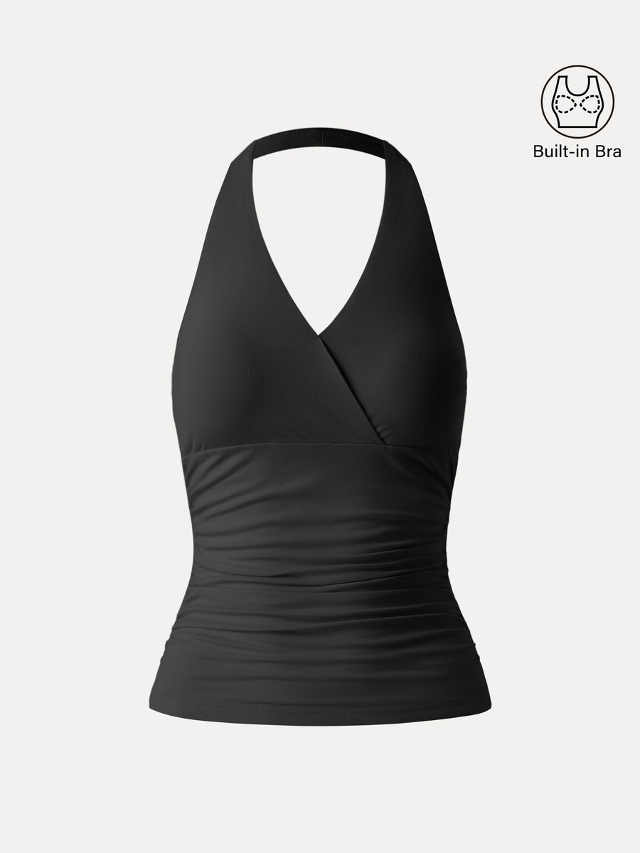 Halter Neck Side Gathered New Airy Bra Tank