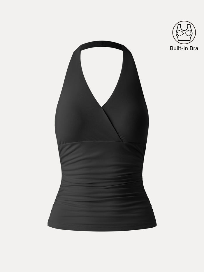 Halter Neck Side Gathered New Airy Bra Tank