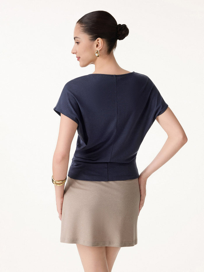 Linen-Blend Round Neck Relaxed Summer Top