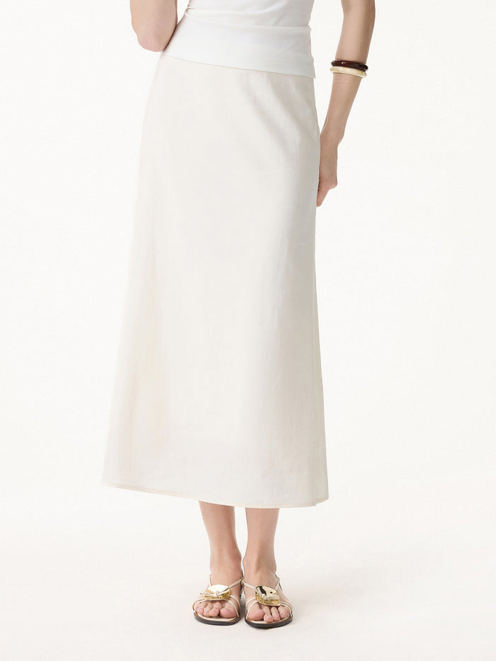Lyocell-Linen Blend Maxi Flared Pull-On Skirt