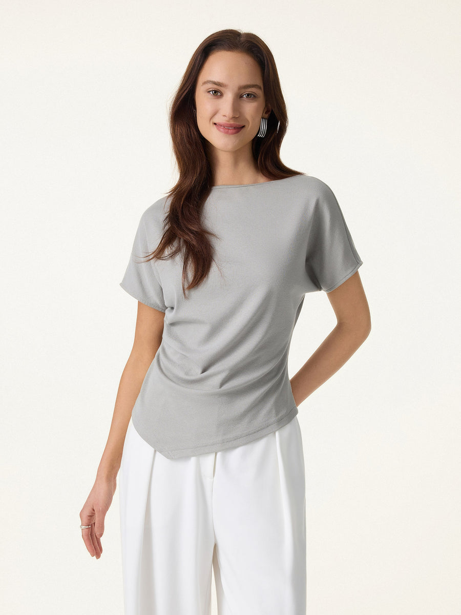 Cotton Lyocell Boatneck Angled Summer Tee