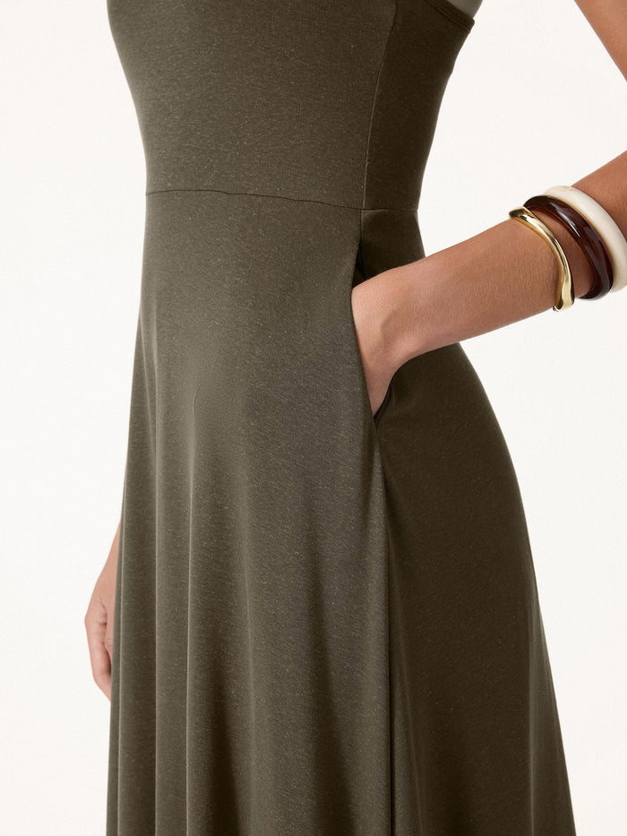 Soft Linen Knit Spaghetti Midi Bra Dress