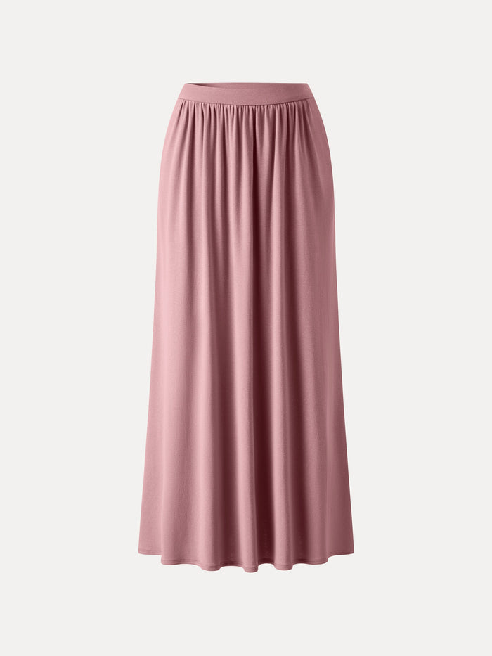 Soft Linen Knit Gathered A-Line Maxi Skirt with Pockets