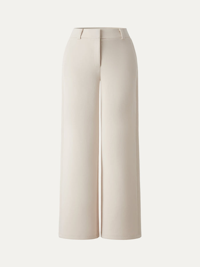 Stretchy Mid Rise Fly-Front Wide Leg Trouser