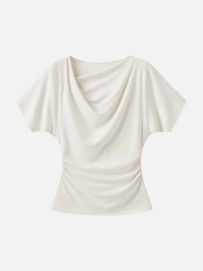 Asymmetrical Cowl Neck Ruched Top