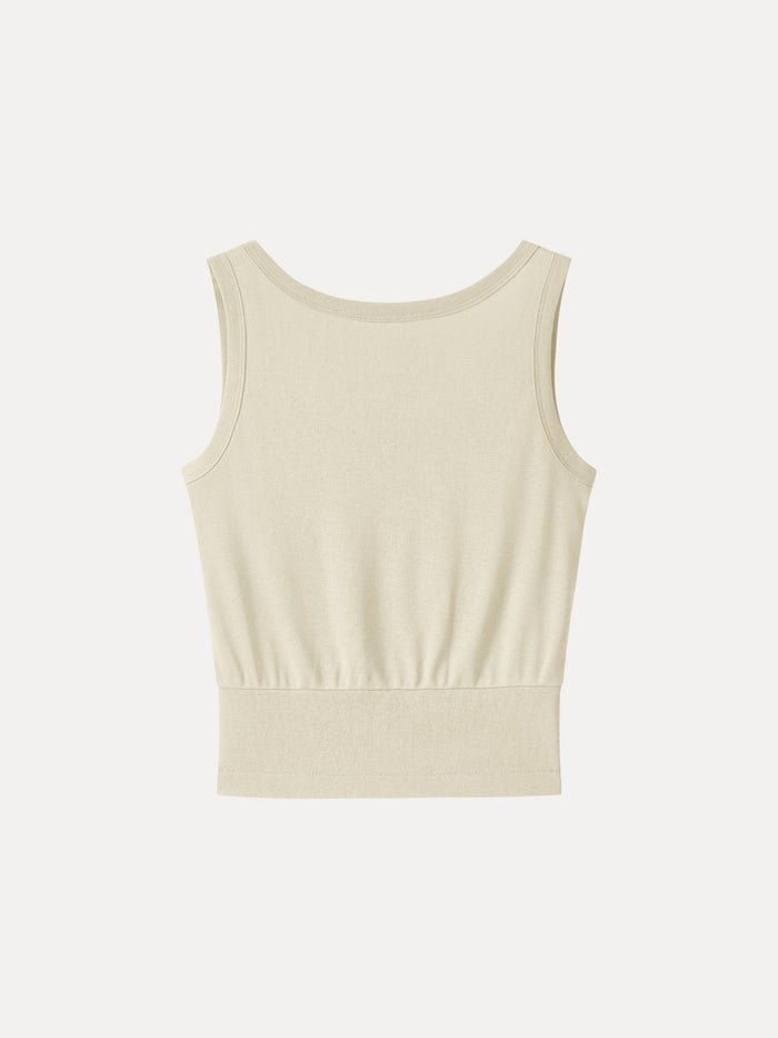 Cotton-Linen Blend Reversible Boatneck Low Back Top