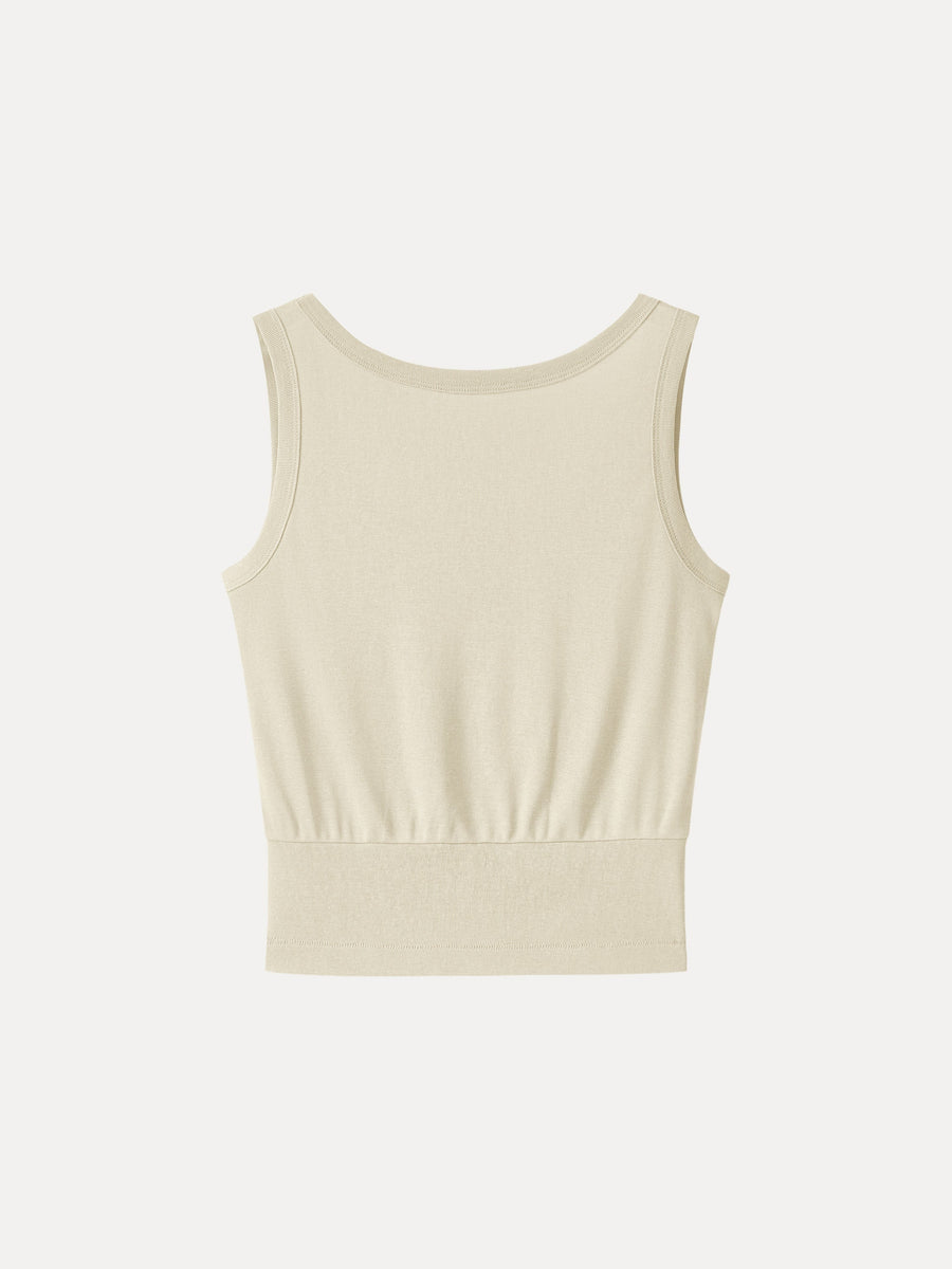 Cotton-Linen Blend Reversible Boatneck Low Back Top