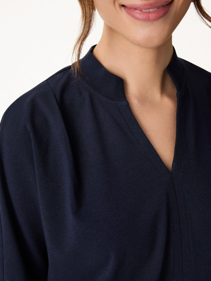 Stand Collar V-Neck Short Sleeve Top