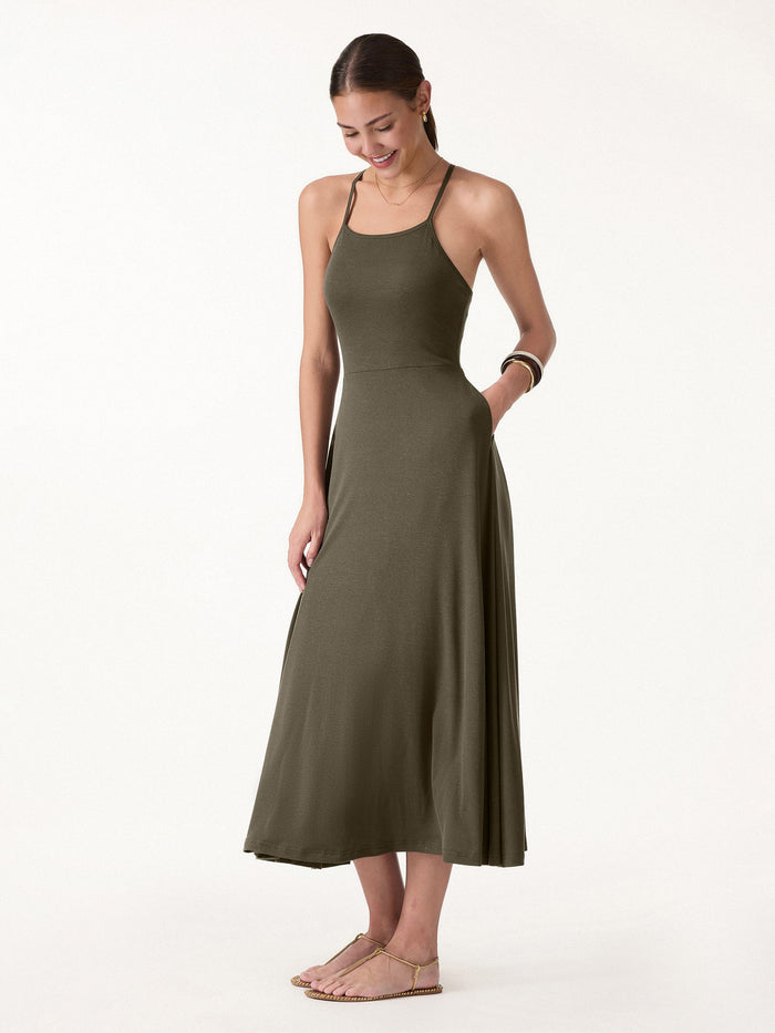 Soft Linen Knit Spaghetti Midi Bra Dress