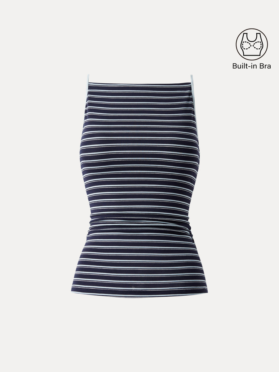 Striped Side Ruched Spaghetti New Airy Bra Tank