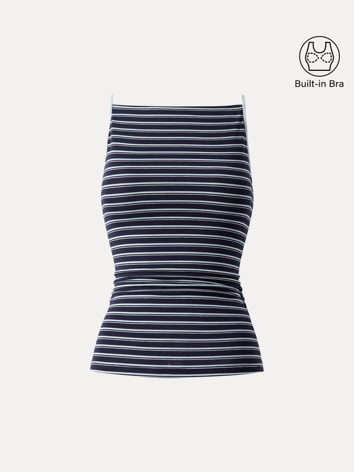 Striped Side Ruched Spaghetti New Airy Bra Tank