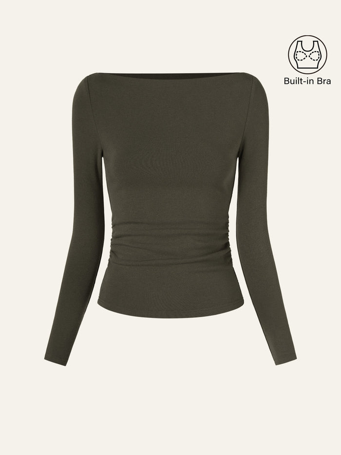 Modern Side Ruched Boatneck Bra Top