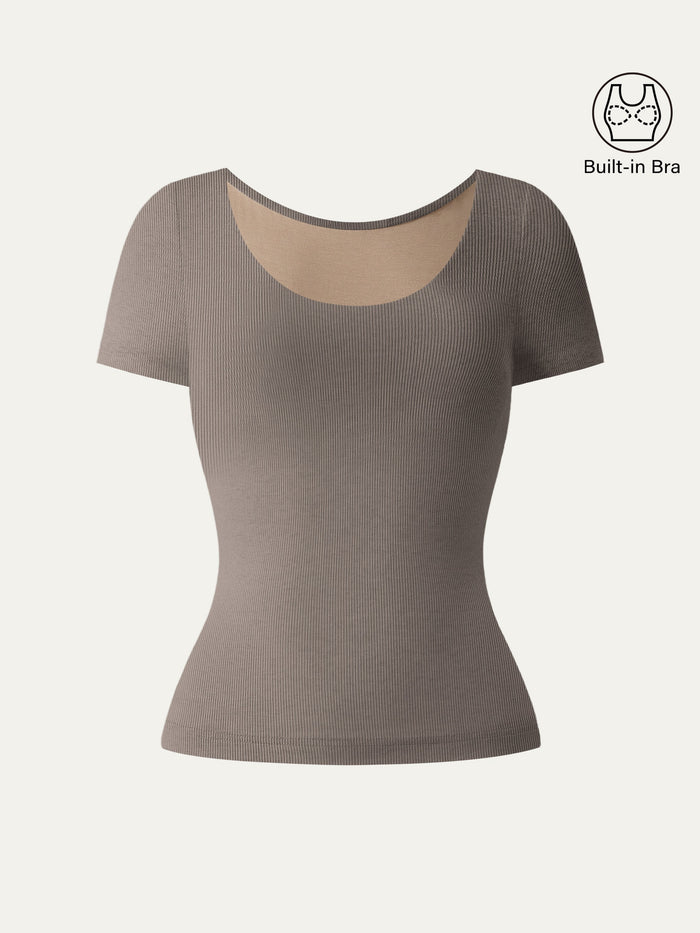Scoop Neck Short Sleeve Cotton New Airy Bra Top