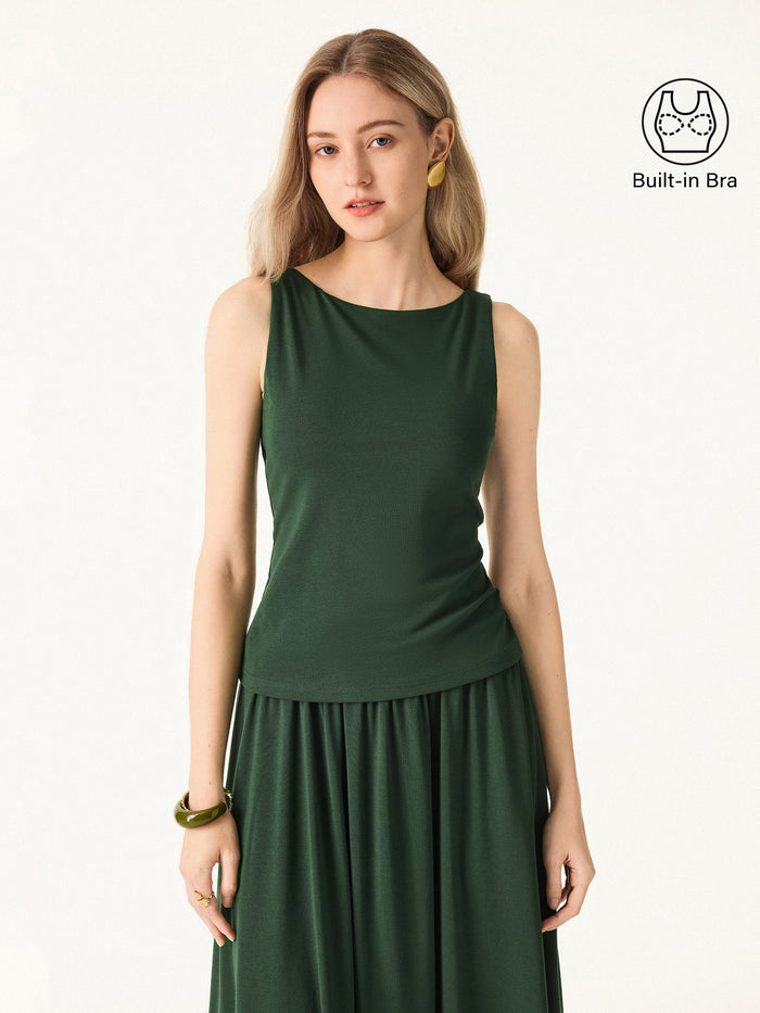 Stretch Cotton Boatneck Bra Tank