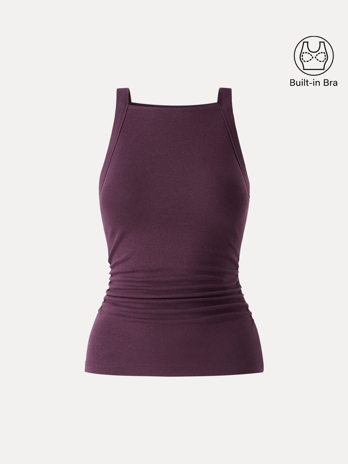 Plantive Chic Square Neck Ruched Rib Bra Tank