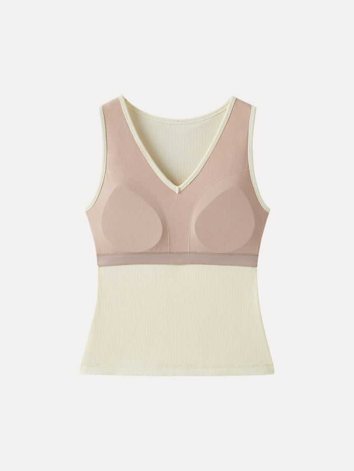 2Pcs Set V-neck Sleeveless Bra Tank & A-line Mini Skirt with Built-in Shorts