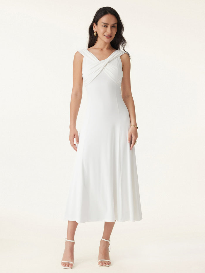 Flowy Criss Cross Off-shoulder Midi Bra Dress