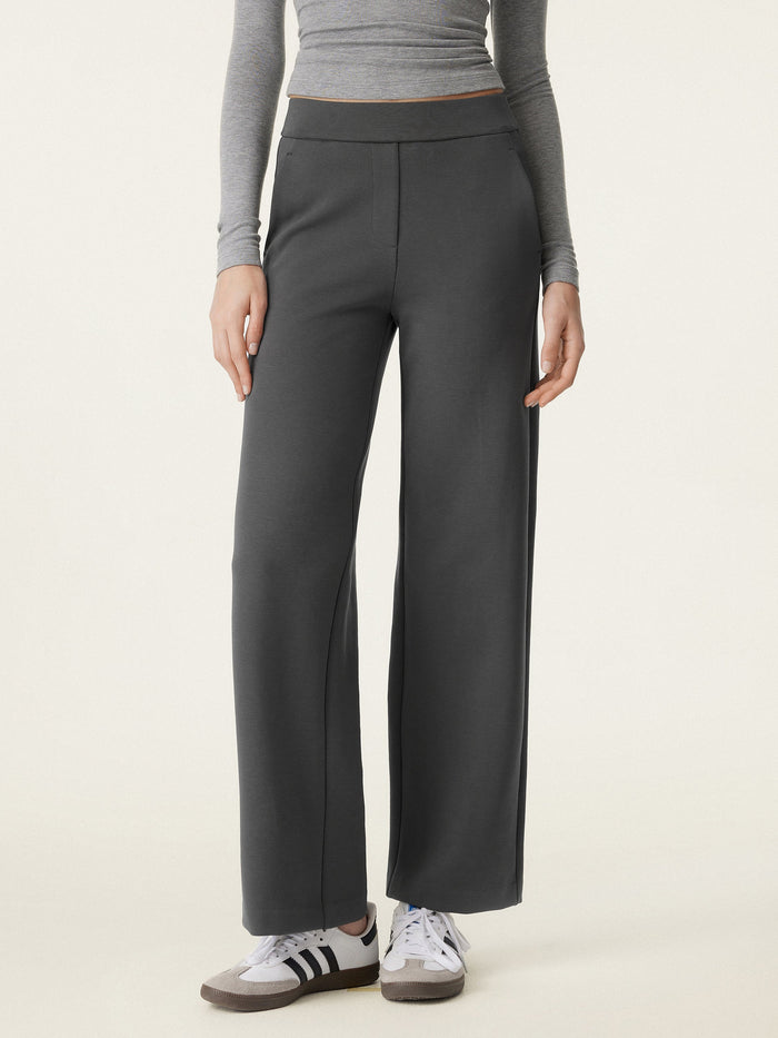 Textured Mid Rise Pull-on Straight Pant with Pockets