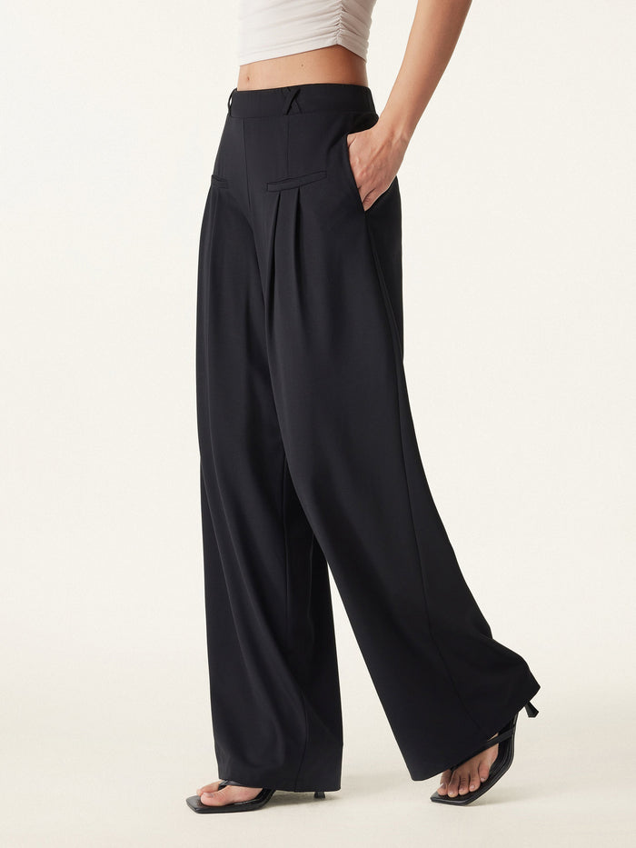 Mid Rise Wide Leg Trouser with Pockets Drapey Bamboo Ponte