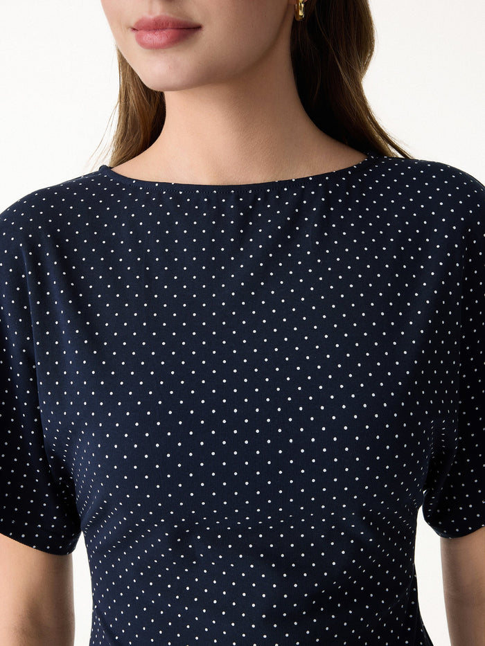 Soft Stretch Cotton Boatneck Flutter Sleeves Polka Dot Top Limited Edition
