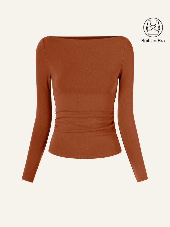 Modern Side Ruched Boatneck Bra Top