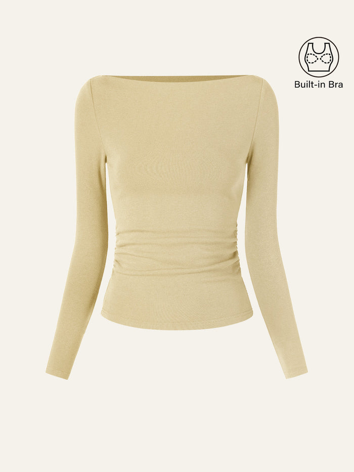 Modern Side Ruched Boatneck Bra Top