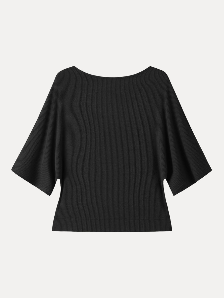 Soft Ribbed Boatneck Relaxed Top
